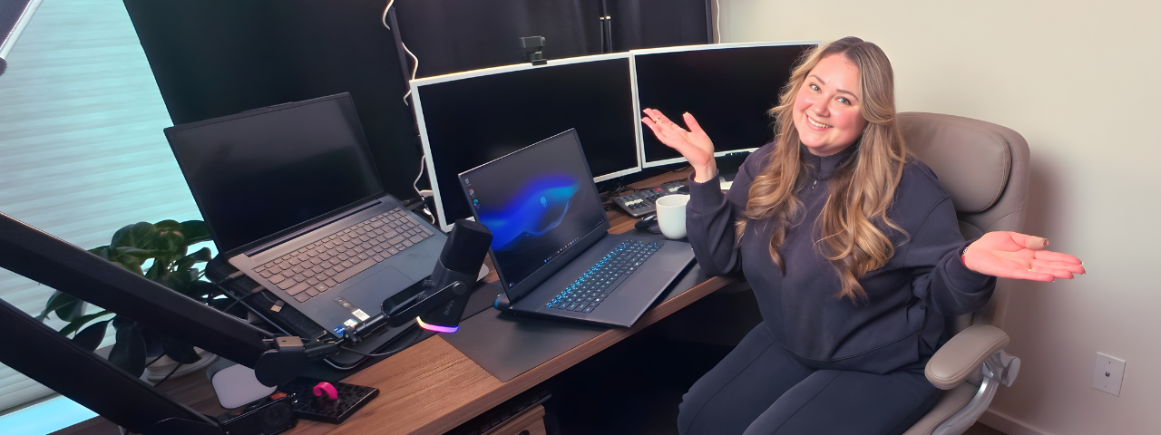 Olena at her creator desk setup